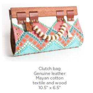 Ethnic Full-Grain Clutch Bag - Canvas and Leather with Wood and Brass Accents
